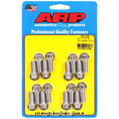 CLOSEOUT -Header Bolt 3/8-16 in Thread 0.750 in Long 12 Point Head Stainless Polished Universal Set of 16  ARP400-1208